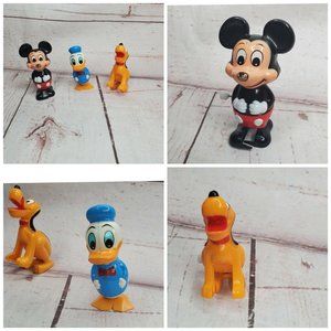 Vintage TOMY Walt Disney Mickey Mouse Pluto & Donald Duck Wind Up Walker Toy Lot